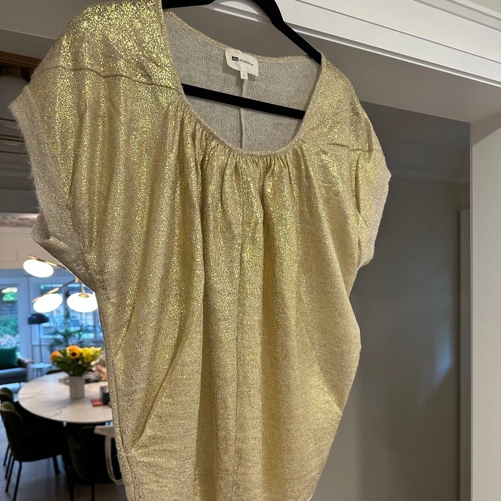 Vanessa Bruno Gold Short-Sleeve Mohair-Blend Sweater, US M/L (VB Sz 2/IT 42) - Picture 3 of 13